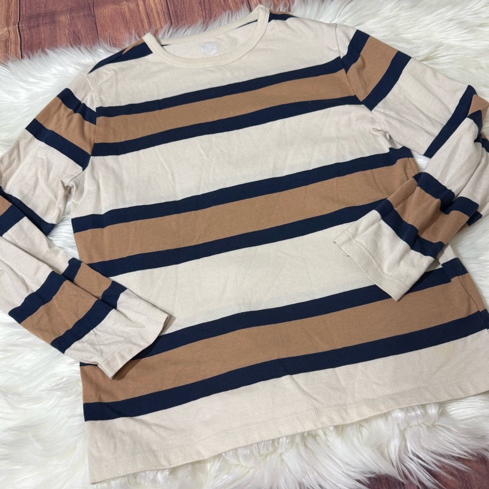 Wonder Nation Boys Size Large (10-12) Cream and Brown Long Sleeve Tee